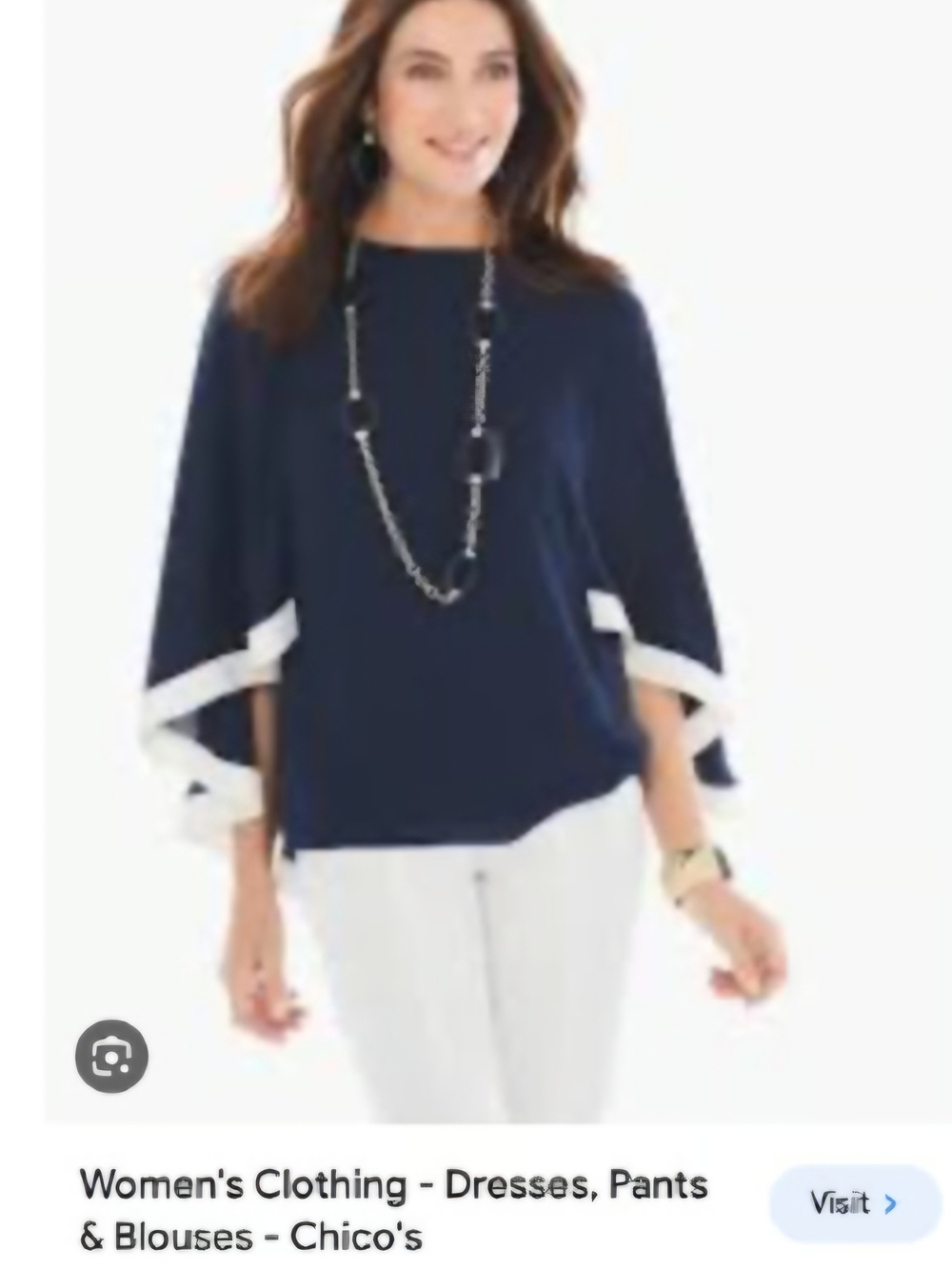 Chico's Navy and White Cape Sleeve Blouse